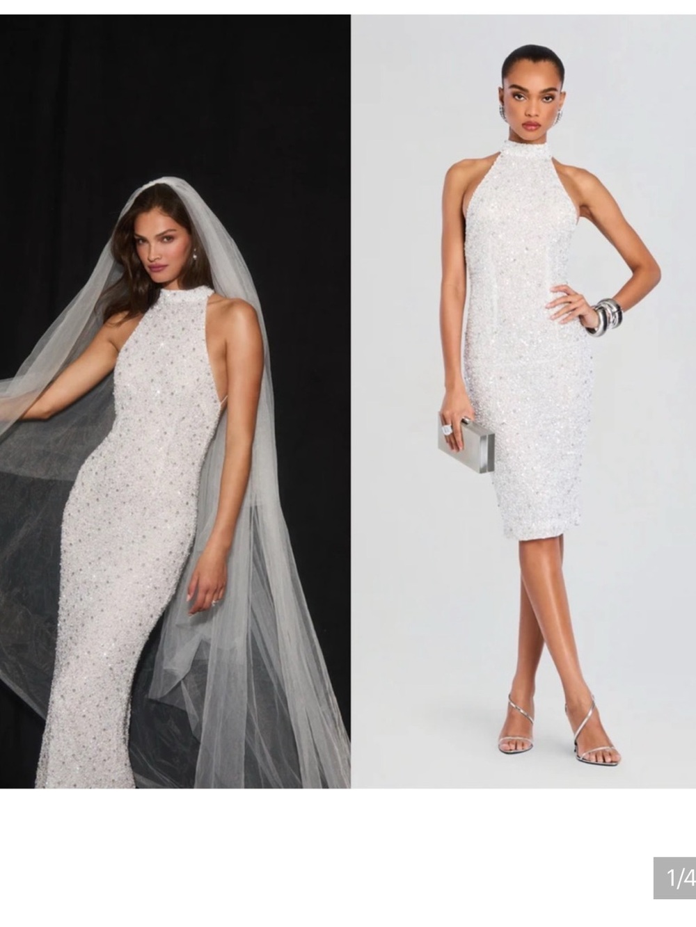 Retrofete Olivia White Sequin Halter Midi Dress